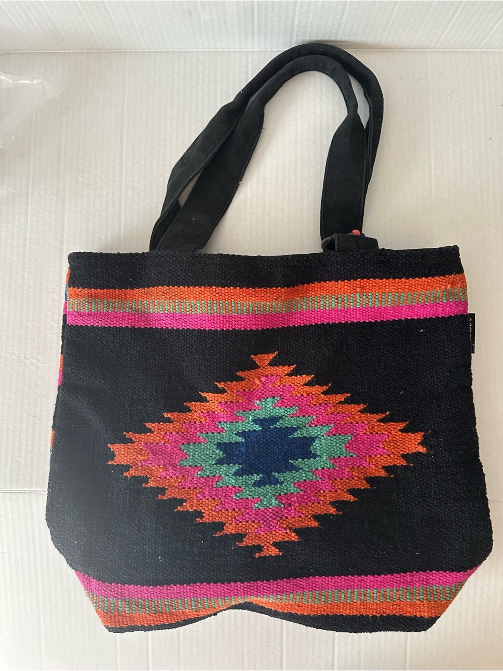 Catori Southwestern Woven Tote Bag Boho Aztec Tribal Black Multicolor Purse